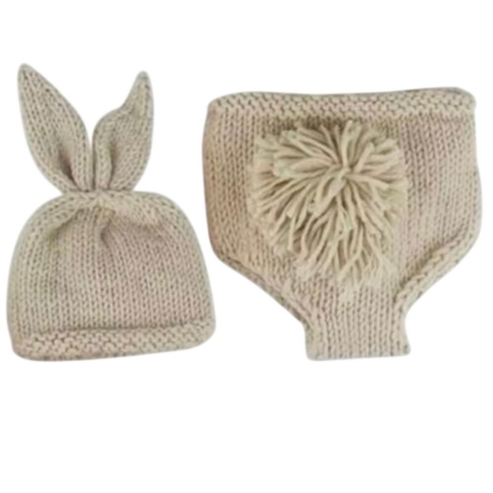 Adorable Brown Crochet Bunny Newborn Photo Prop - 2 Piece